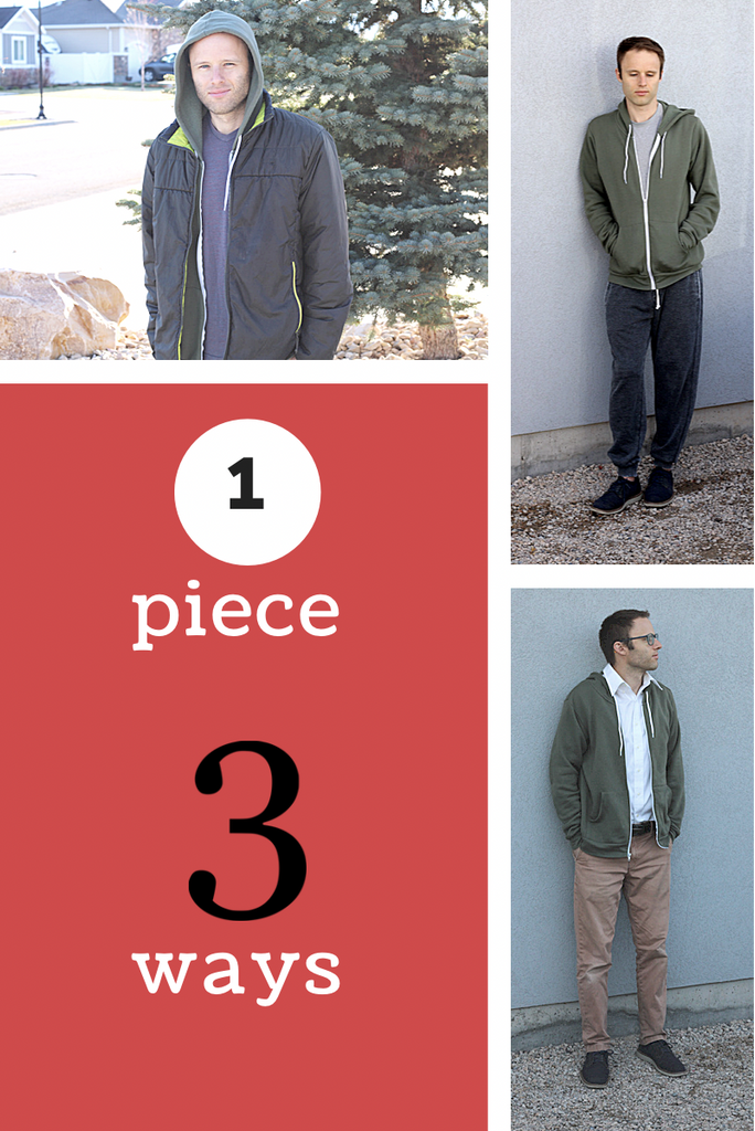 1 Piece, 3 Ways - Mens Full Zip Hoodie